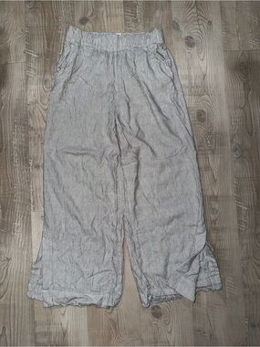 H&M Light Striped Cotton Wide-Leg Pants, Size Medium